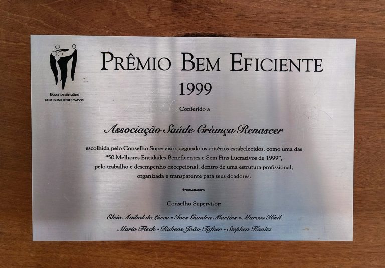 ‘Bem Eficiente’ (High Efficient) Award – Awarded to 50 non-profit institutions by Kanitz & Associates